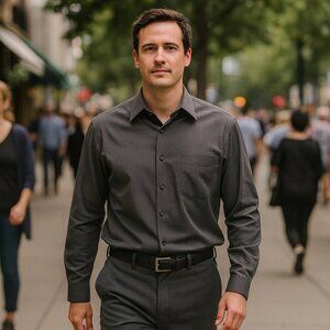 Talbots Gray Checkered Button Down Shirt